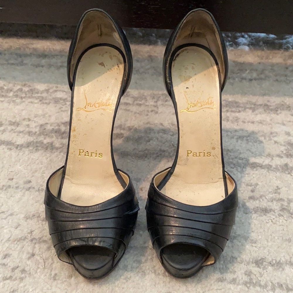 Christian Louboutin Black Leather Peep Toe Pumps